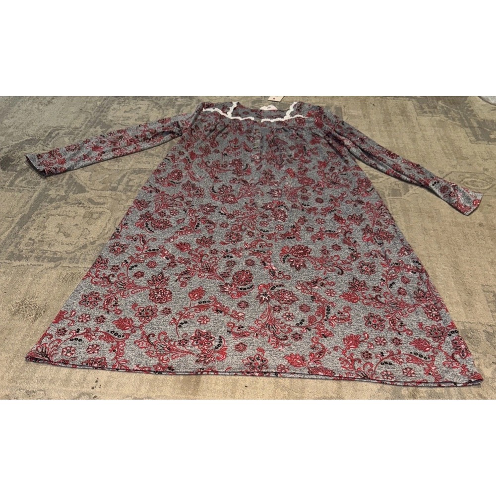 New Secret Treasure Long Sleeve Soft Nightgown PJ Gray Floral Sz Large 12-14 New